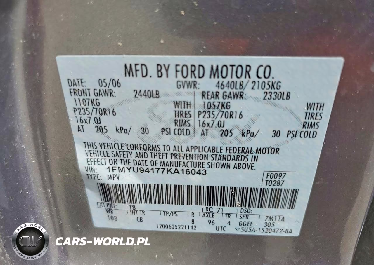 2007 Ford Escape Limited VIN:1FMYU94177KA16043 - 12