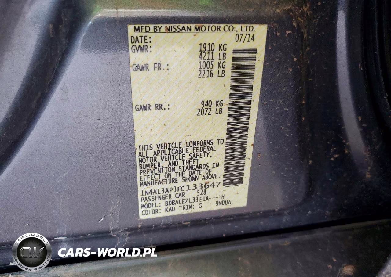 2015 Nissan Altima 2.5 S VIN:1N4AL3AP3FC133647 - 12