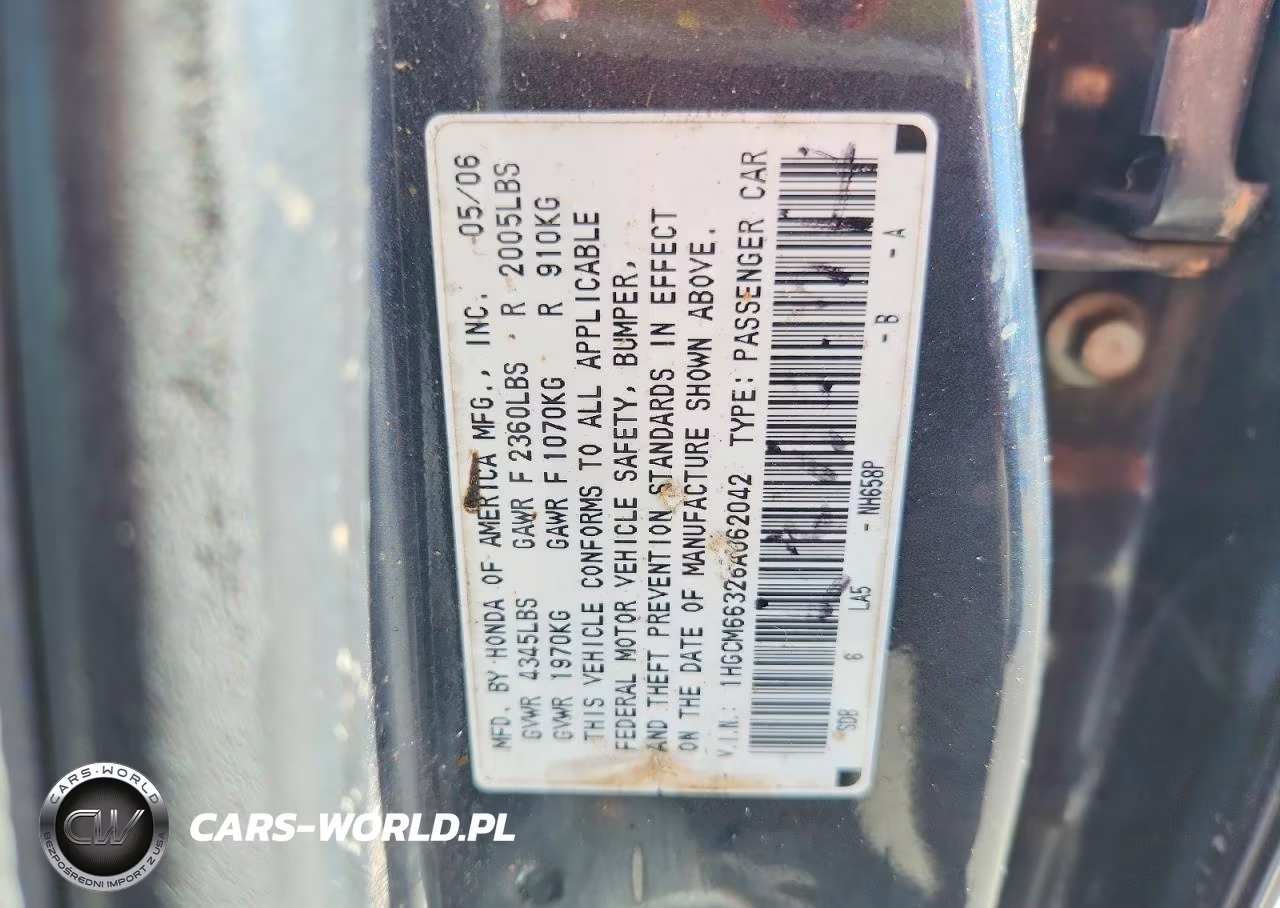 2006 Honda Accord Lx VIN:1HGCM66326A062042 - 12