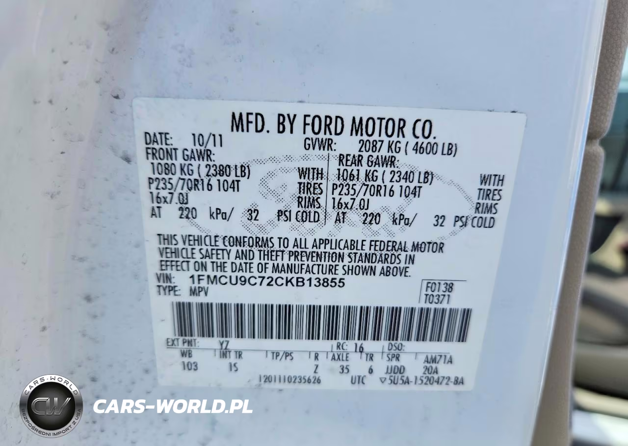2012 Ford Escape Xls VIN:1FMCU9C72CKB13855 - 13
