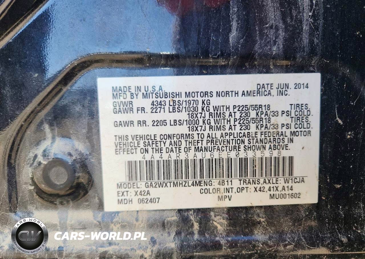 2014 Mitsubishi Outlander Sport Es VIN:4A4AR3AU6EE033598 - 13