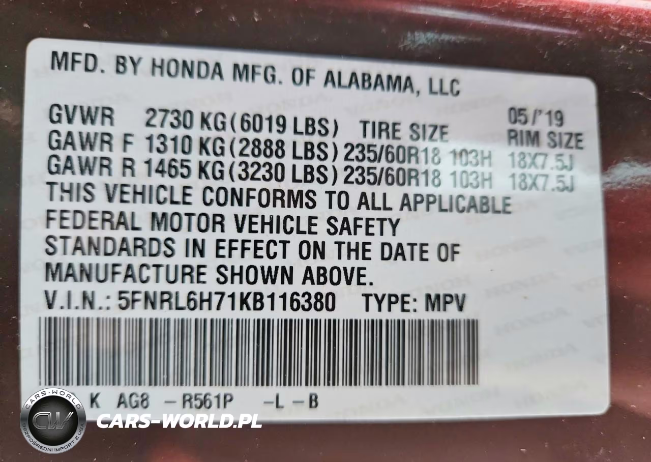 2019 Honda Odyssey Exl VIN:5FNRL6H71KB116380 - 13