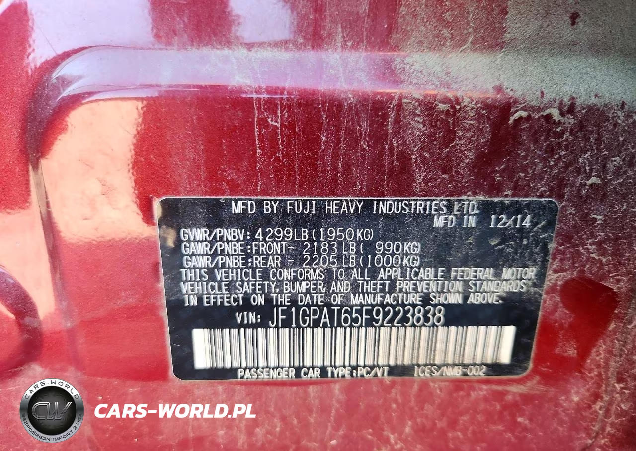 2015 Subaru Impreza Sport VIN:JF1GPAT65F9223838 - 14