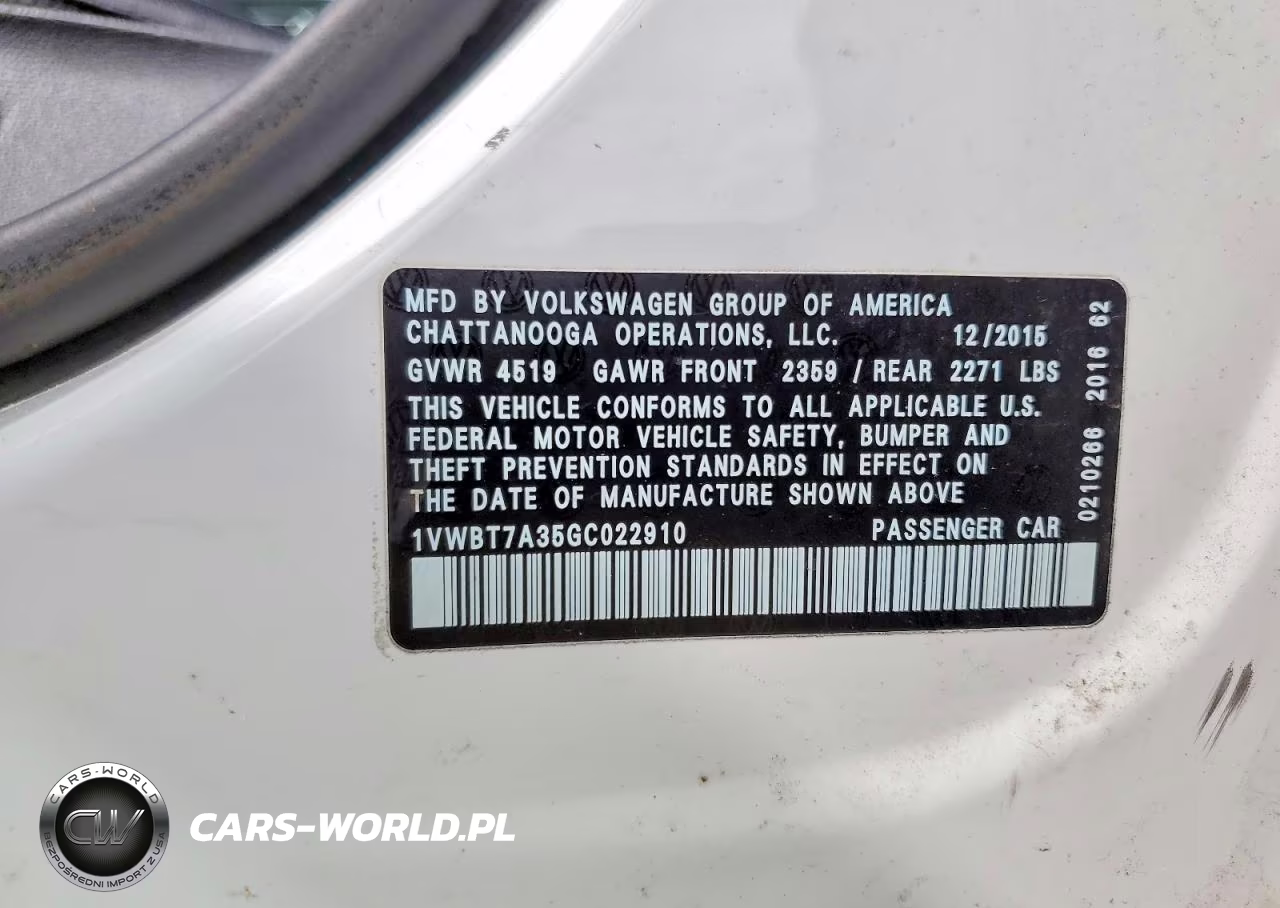 2016 Volkswagen Passat Se VIN:1VWBT7A35GC022910 - 12