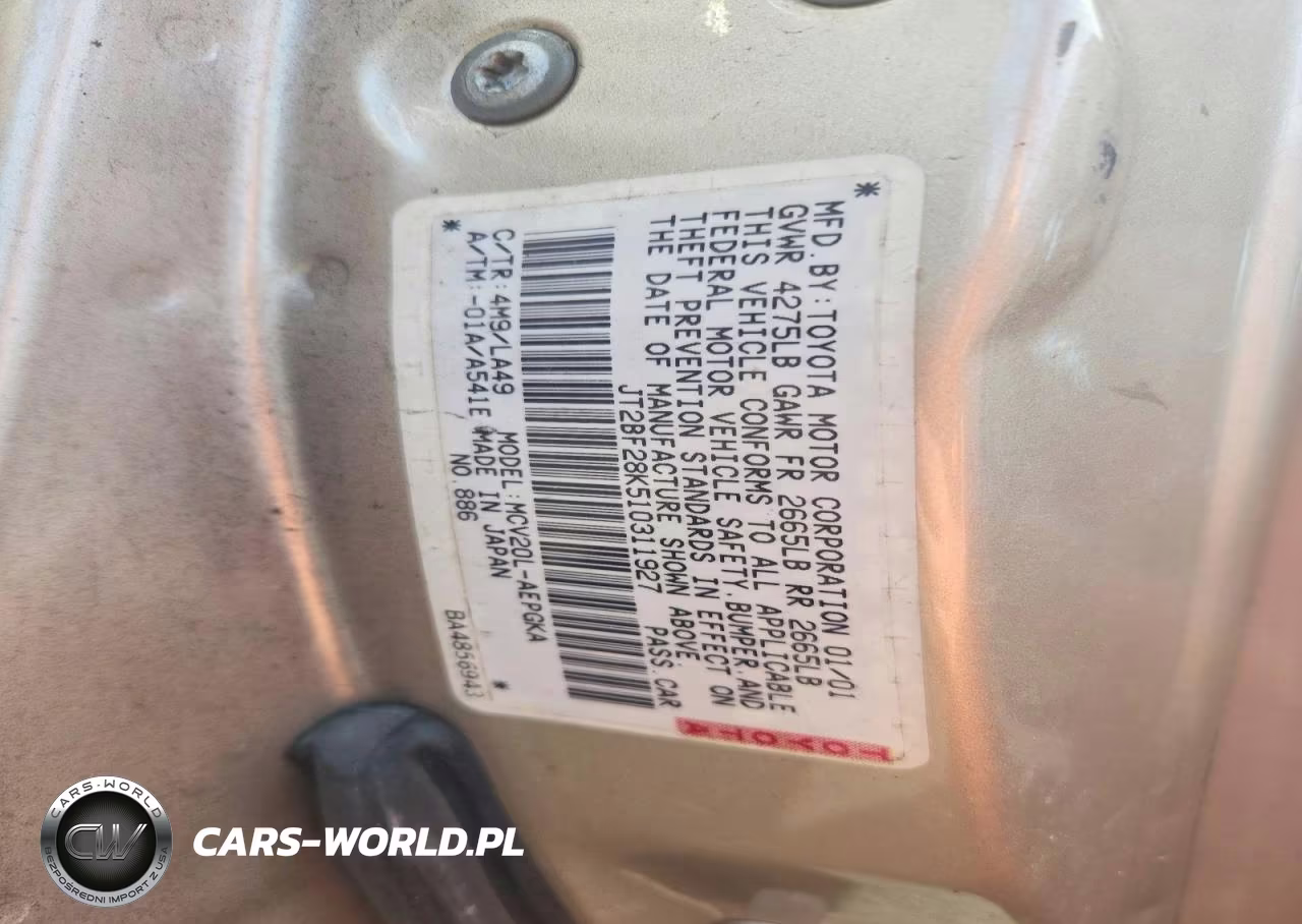 2001 Toyota Camry Xle V6 VIN:JT2BF28K510311927 - 12