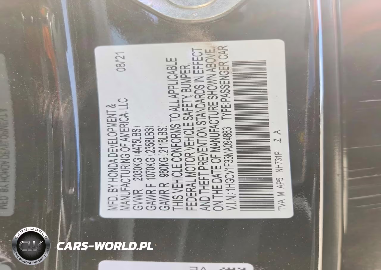 2021 Honda Accord Sport VIN:1HGCV1F33MA094883 - 13