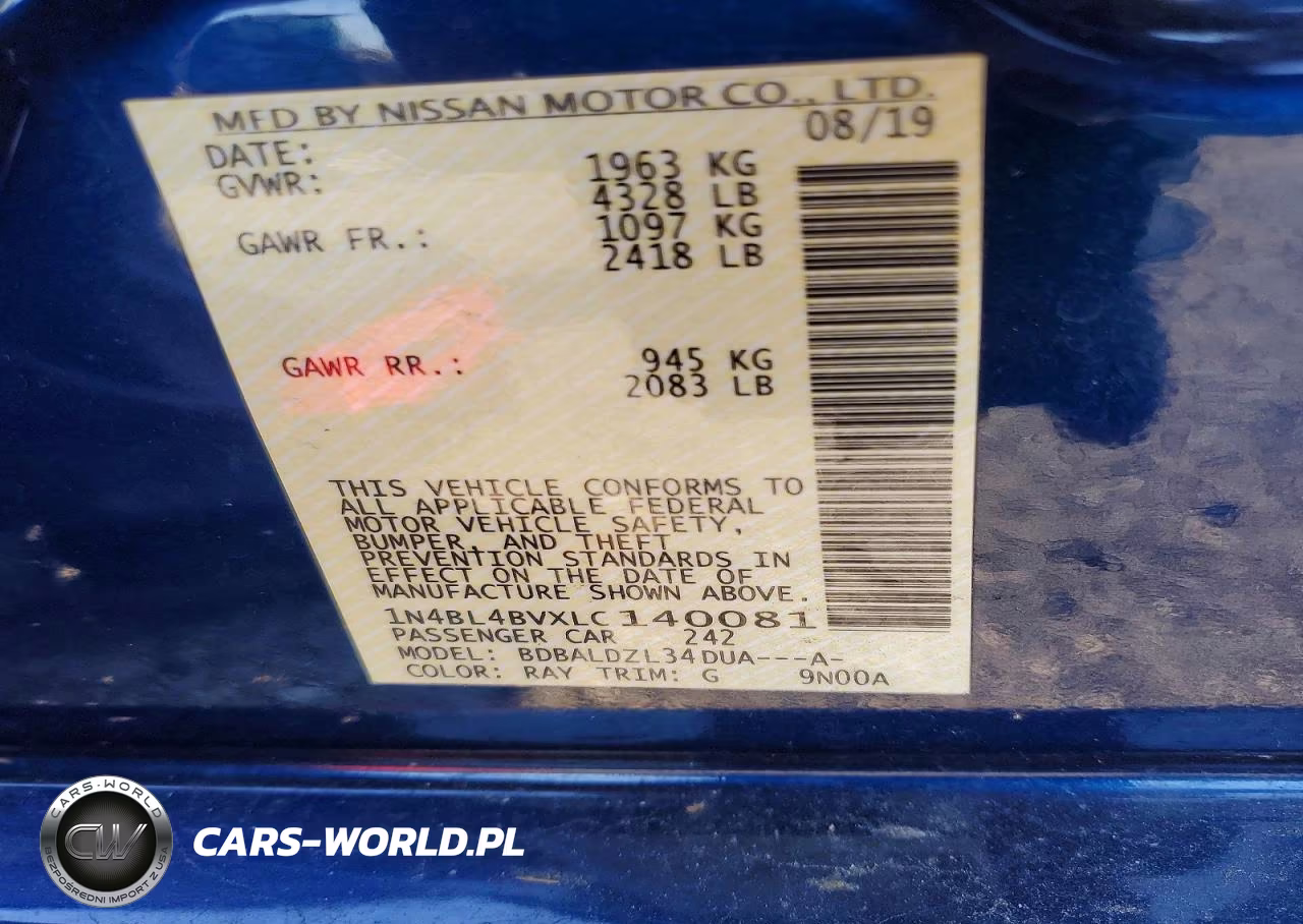 2020 Nissan Altima S VIN:1N4BL4BVXLC140081 - 12