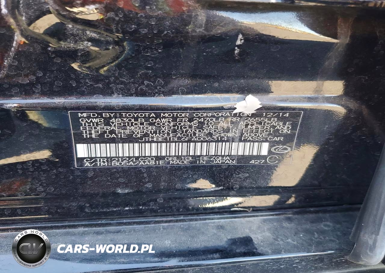 2015 Lexus Gs 350 VIN:JTHBE1BL6FA006314 - 12