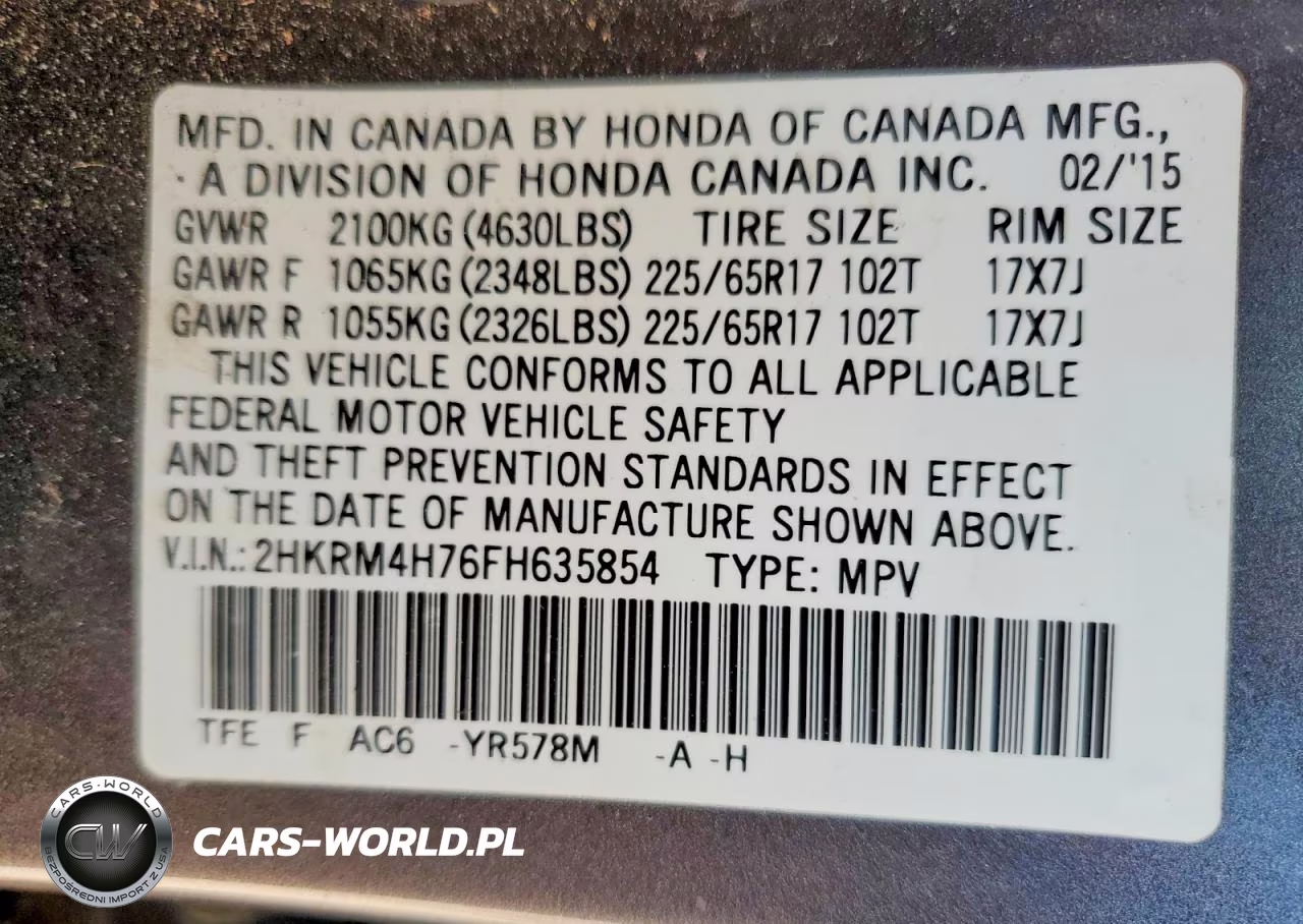 2015 Honda Cr-V Exl VIN:2HKRM4H76FH635854 - 12