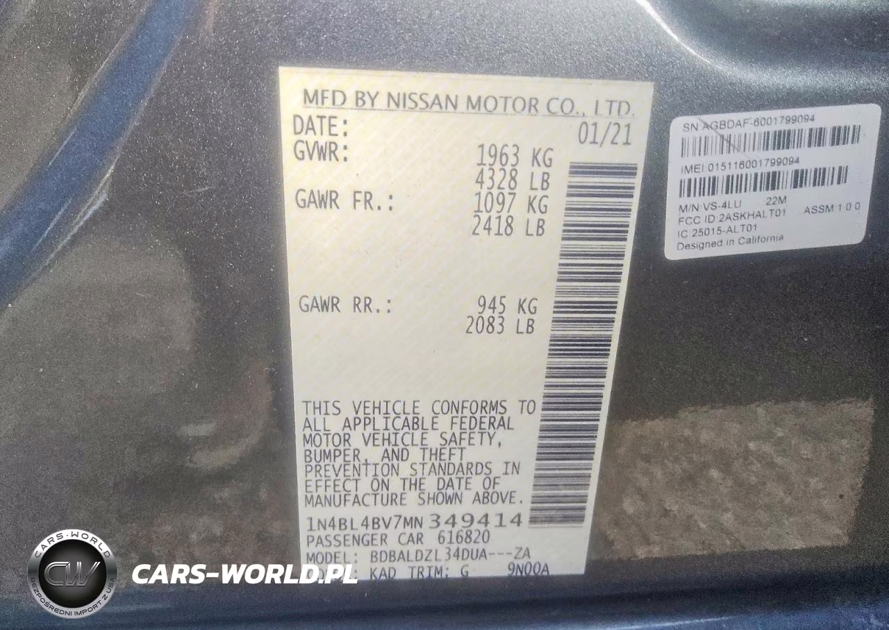 2021 Nissan Altima S VIN:1N4BL4BV7MN349414 - 12