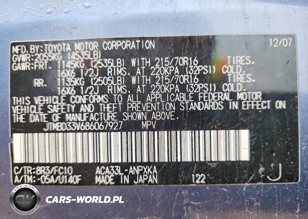 2008 Toyota Rav4 Base VIN:JTMBD33V686067927 - 13