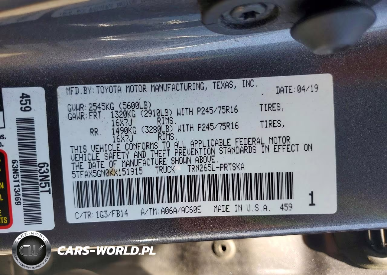 2019 Toyota Tacoma Sr VIN:5TFAX5GN0KX151915 - 12