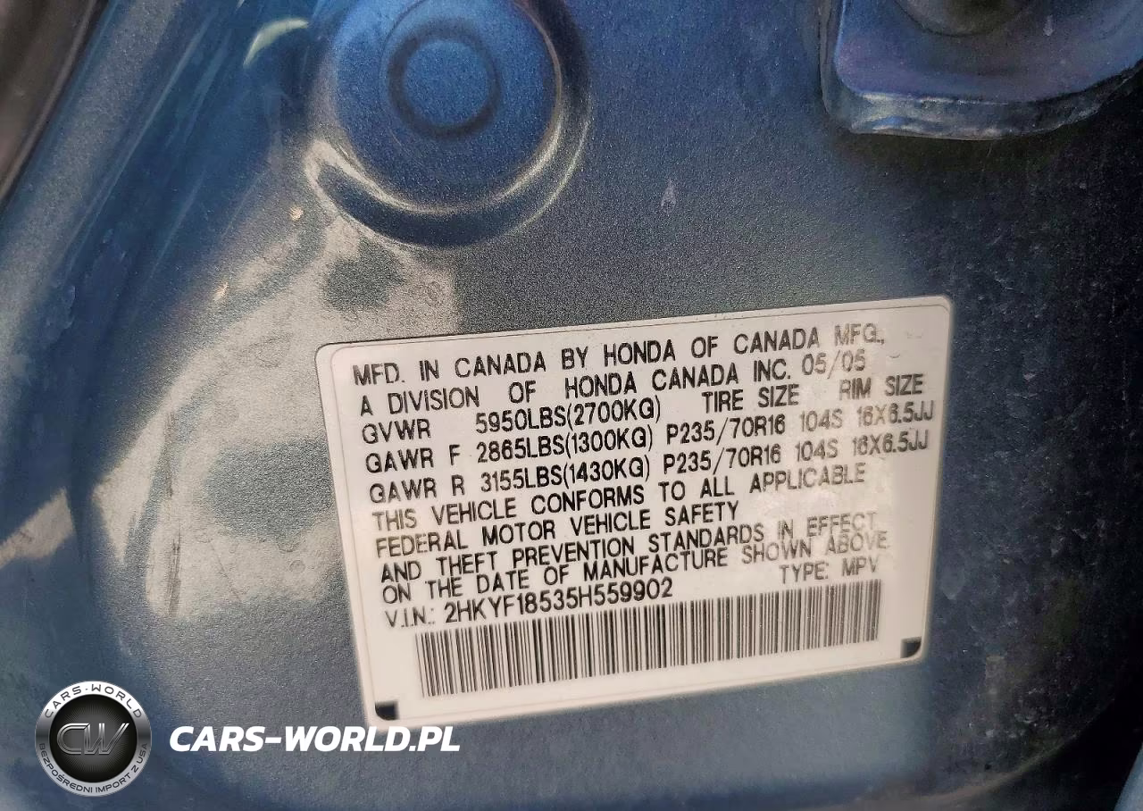 2005 Honda Pilot Exl VIN:2HKYF18535H559902 - 13