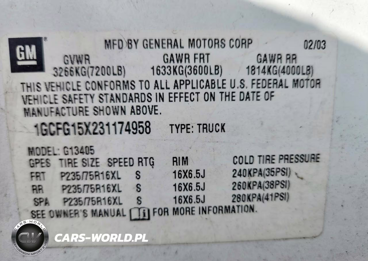2003 Chevrolet Express 1500 Delivery Van VIN:1GCFG15X231174958 - 14