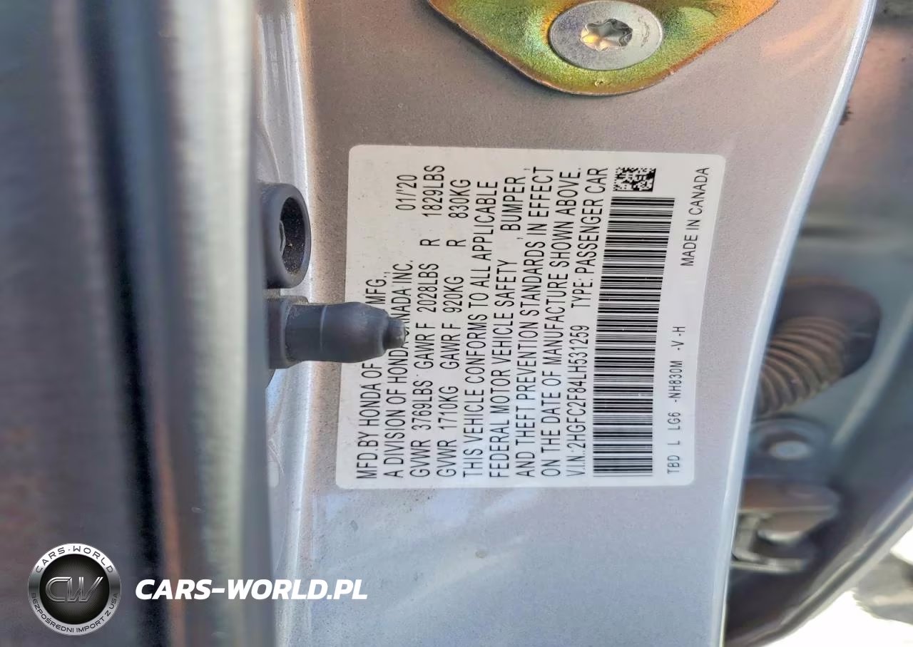 2020 Honda Civic Sport VIN:2HGFC2F84LH531259 - 12