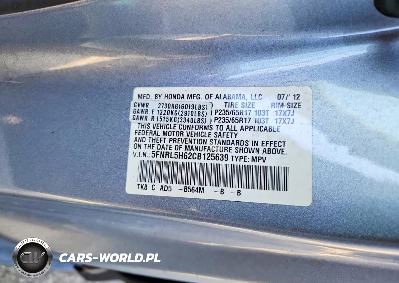 2012 Honda Odyssey Exl VIN:5FNRL5H62CB125639 - 12