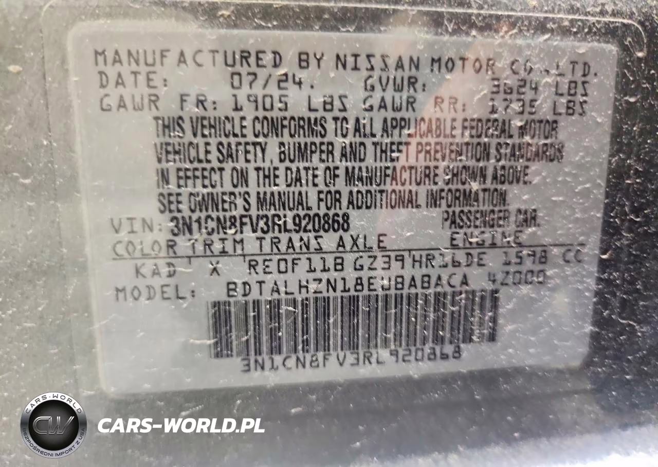 2024 Nissan Versa Sr VIN:3N1CN8FV3RL920868 - 12