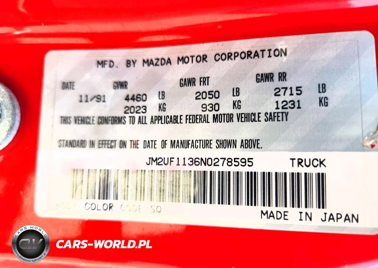 1992 Mazda B2200 Short Bed VIN:JM2UF1136N0278595 - 12
