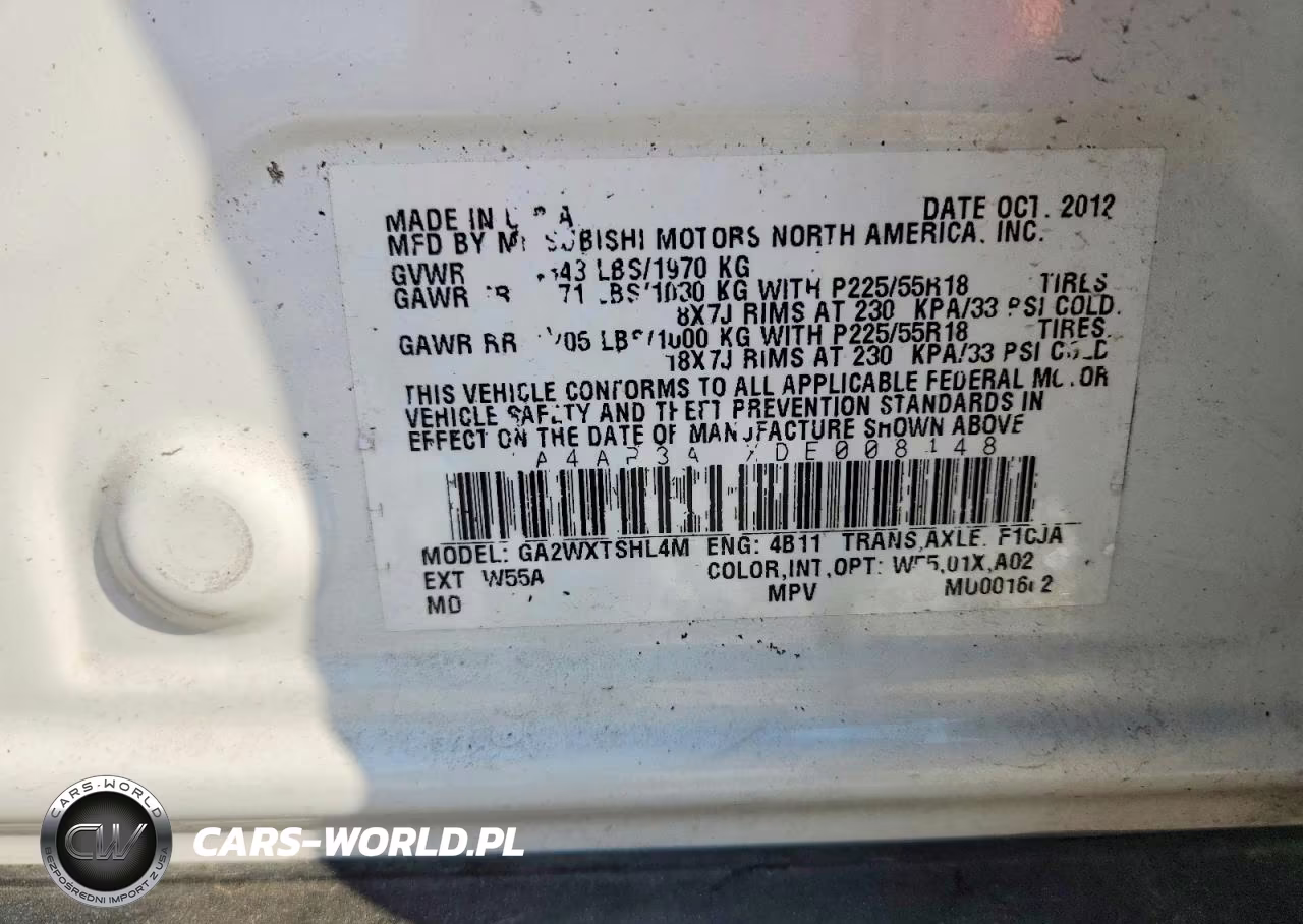 2013 Mitsubishi Outlander Sport Es VIN:4A4AP3AUXDE008448 - 12