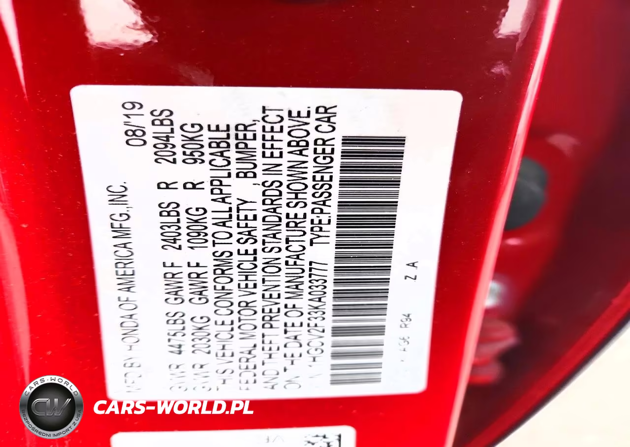 2019 Honda Accord VIN:1HGCV2F33KA033777 - 12