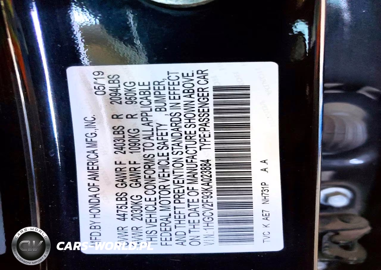 2019 Honda Accord Touring VIN:1HGCV2F93KA023884 - 12