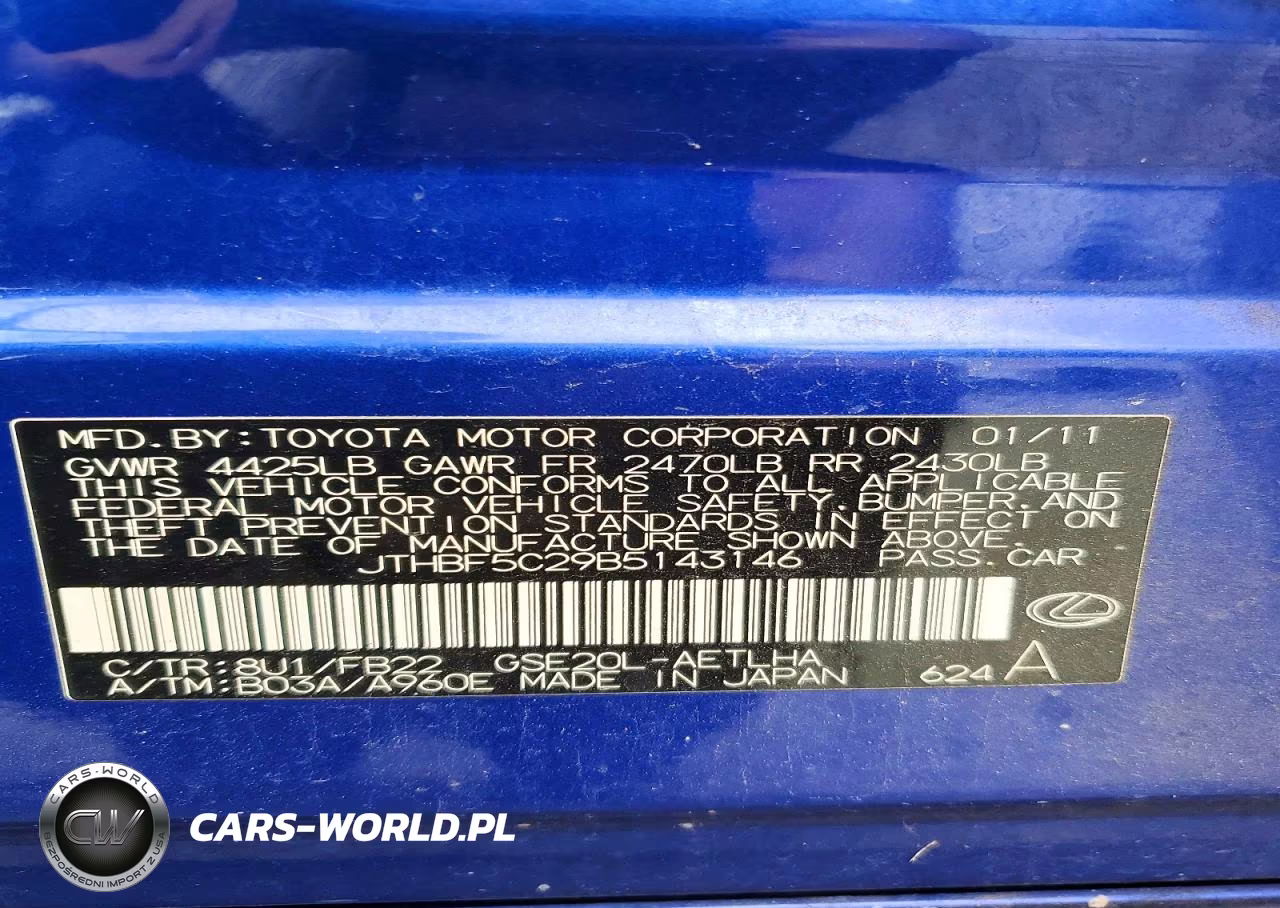 2011 Lexus Is 250 Base VIN:JTHBF5C29B5143146 - 12