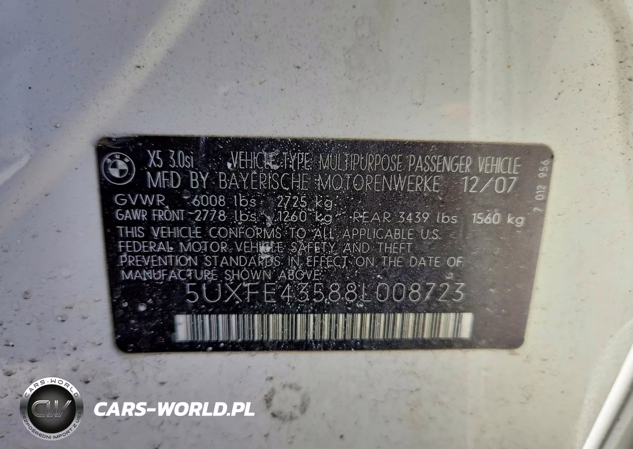 2008 BMW X5 3.0I VIN:5UXFE43588L008723 - 12