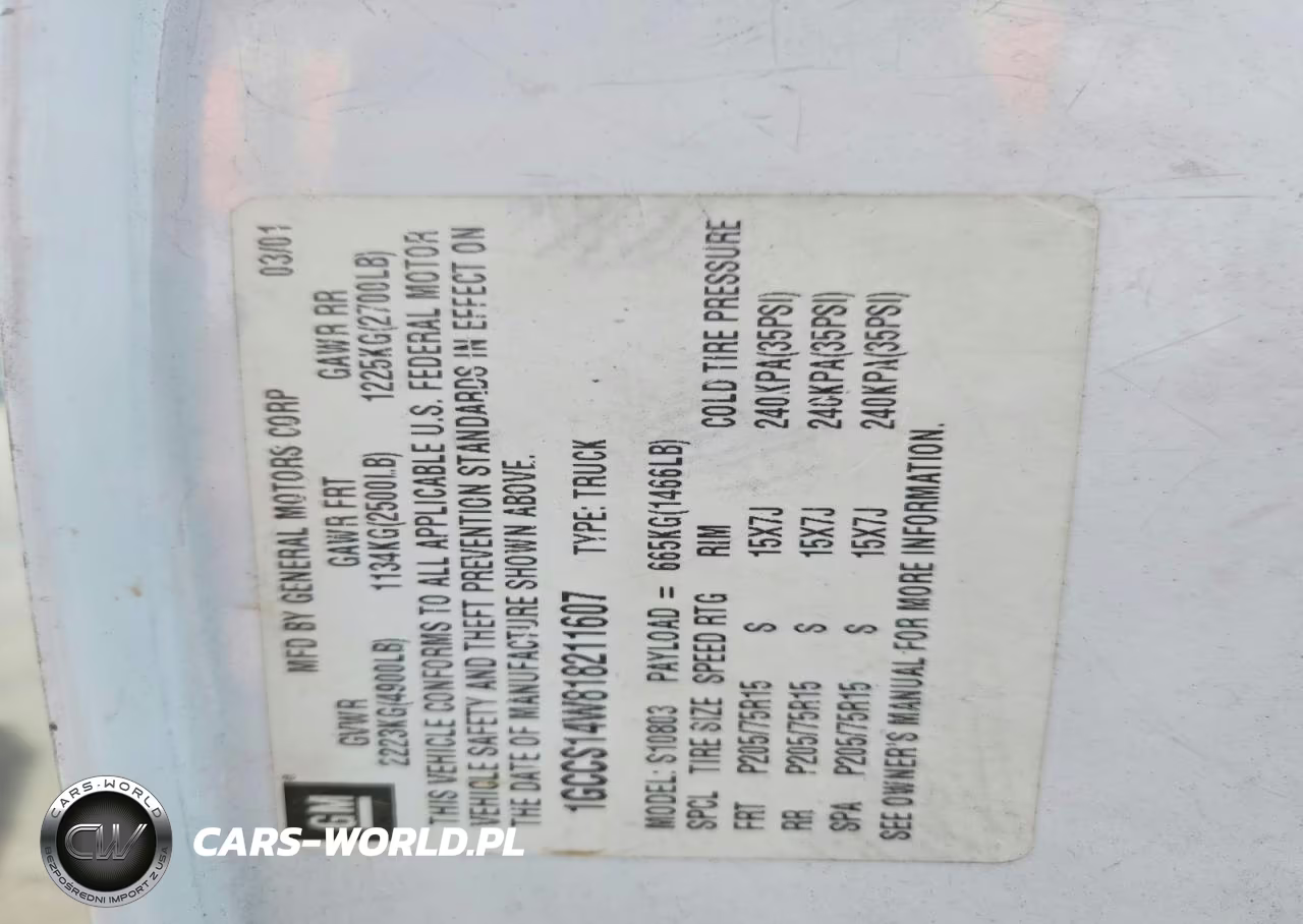 2001 Chevrolet S Truck S10 VIN:1GCCS14W818211607 - 12