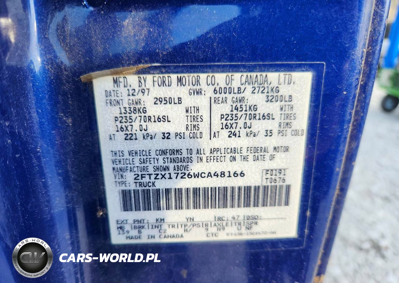 1998 Ford F150 VIN:2FTZX1726WCA48166 - 12