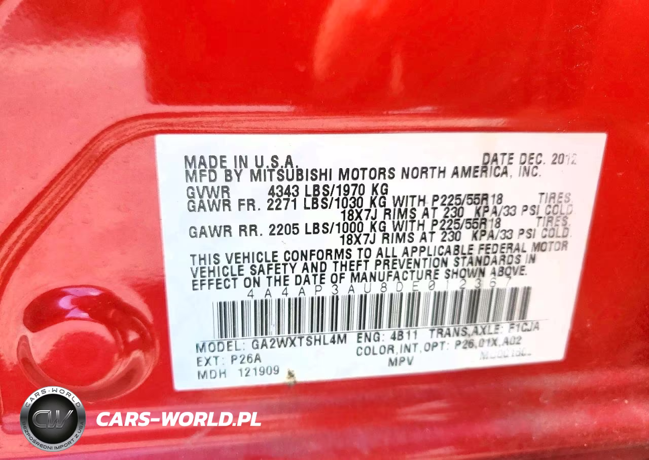 2013 Mitsubishi Outlander Sport Es VIN:4A4AP3AU8DE012367 - 13