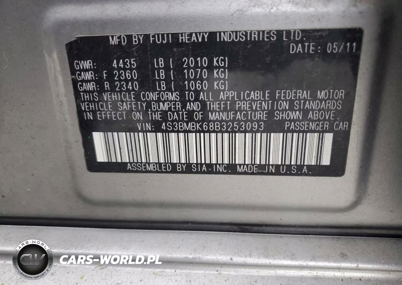 2011 Subaru Legacy 2.5I Limited VIN:4S3BMBK68B3253093 - 12
