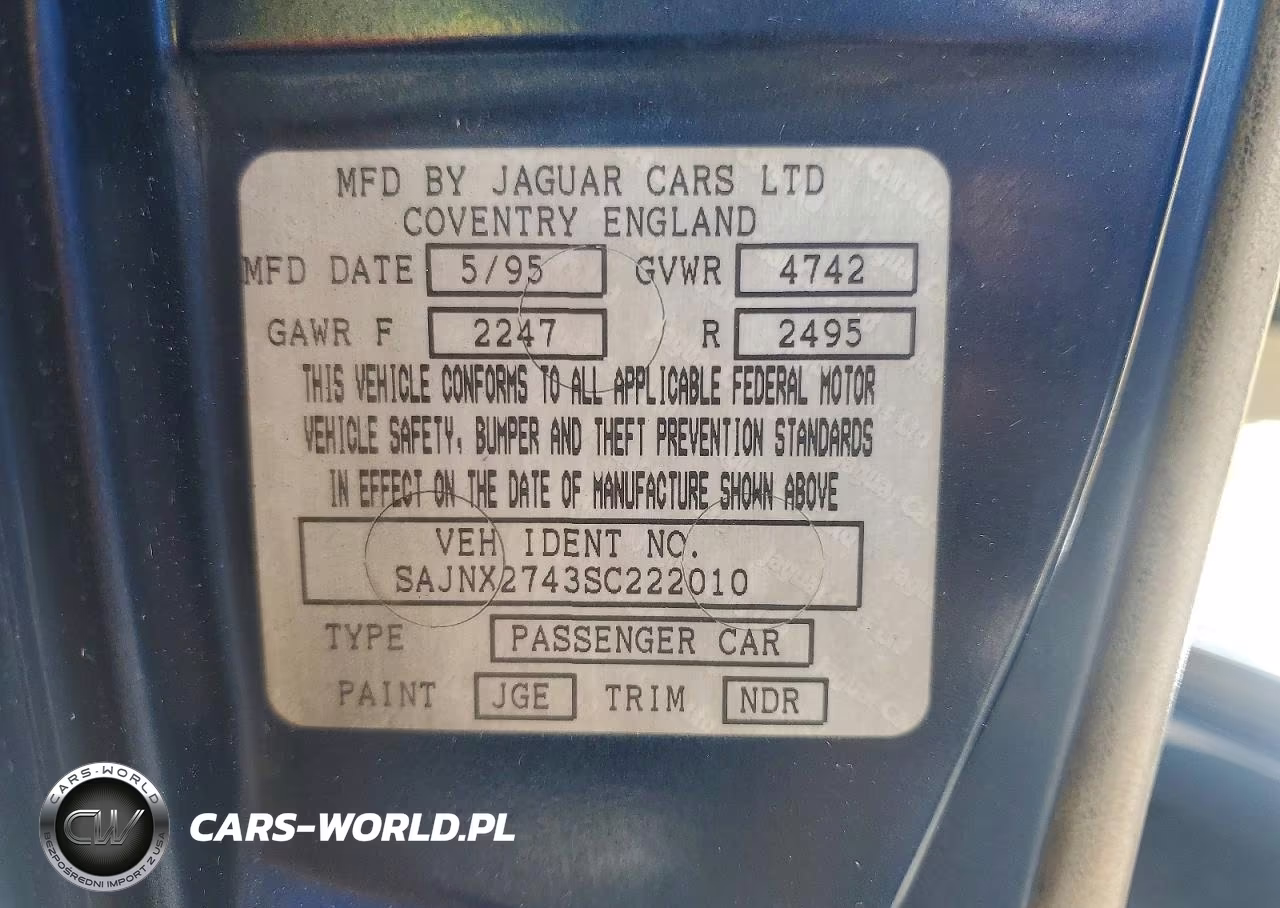 1995 Jaguar Xjs 2+2 VIN:SAJNX2743SC222010 - 12