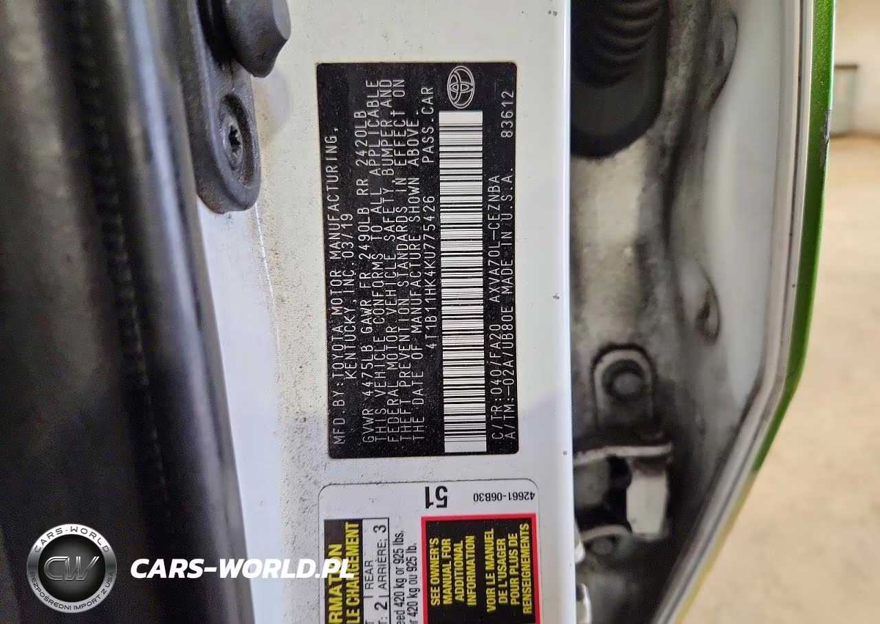 2019 Toyota Camry Le VIN:4T1B11HK4KU775426 - 12