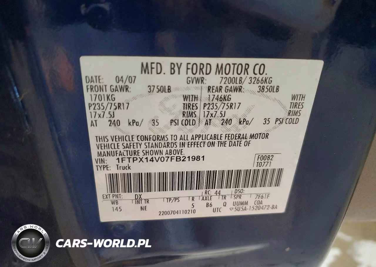 2007 Ford F150 VIN:1FTPX14V07FB21981 - 13