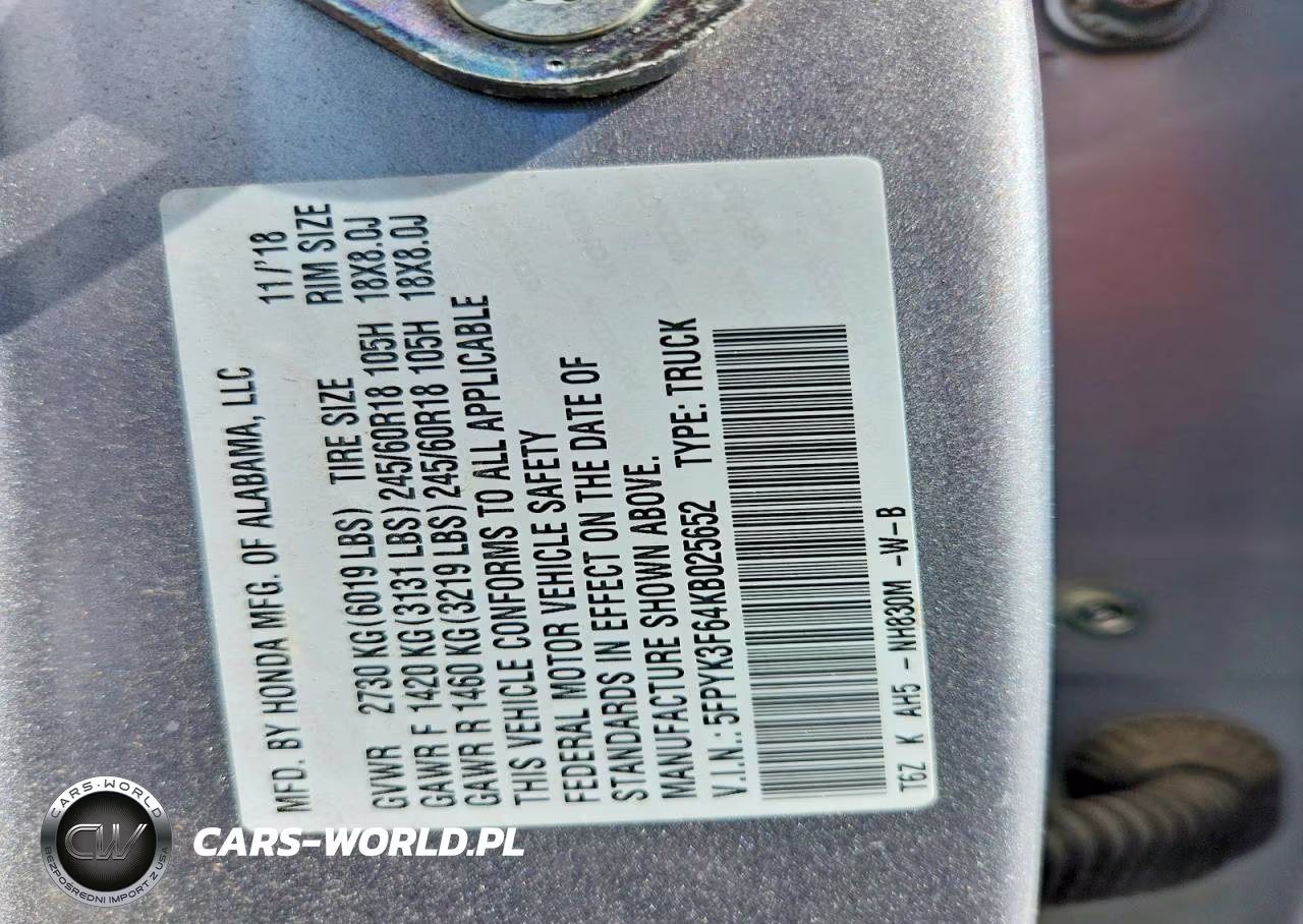 2019 Honda Ridgeline Rtl VIN:5FPYK3F64KB025652 - 12