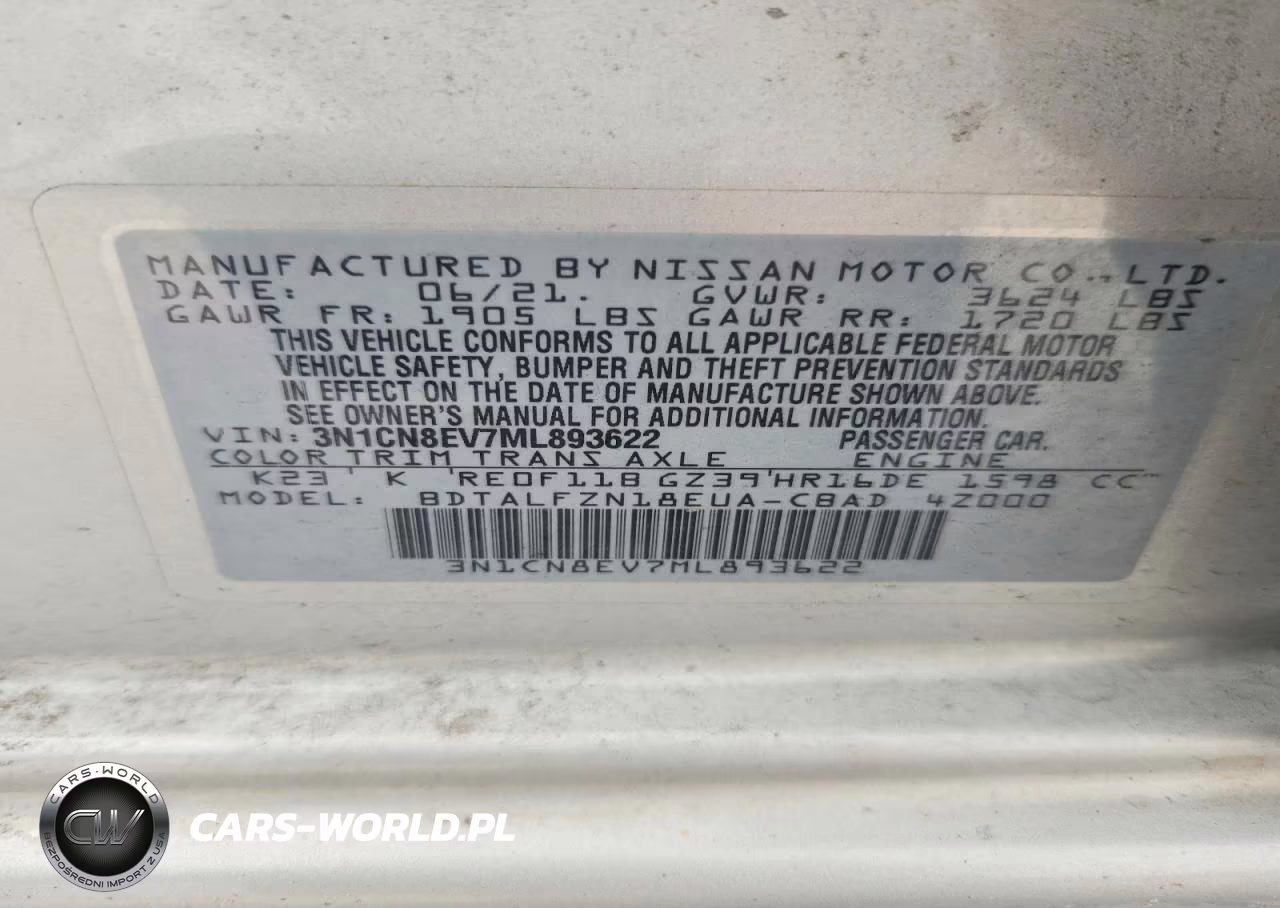 2021 Nissan Versa Sv VIN:3N1CN8EV7ML893622 - 12