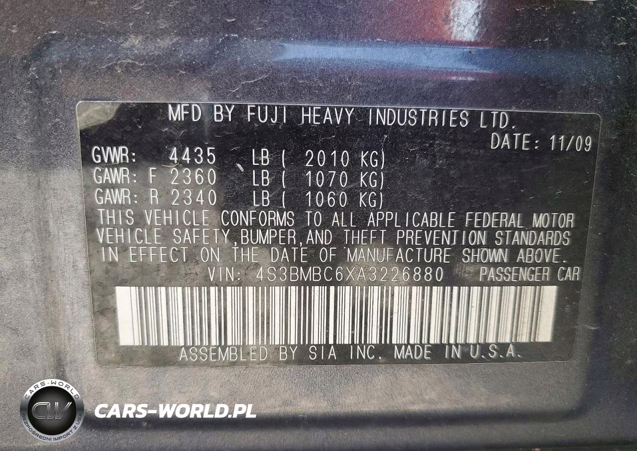2010 Subaru Legacy 2.5I Premium VIN:4S3BMBC6XA3226880 - 13