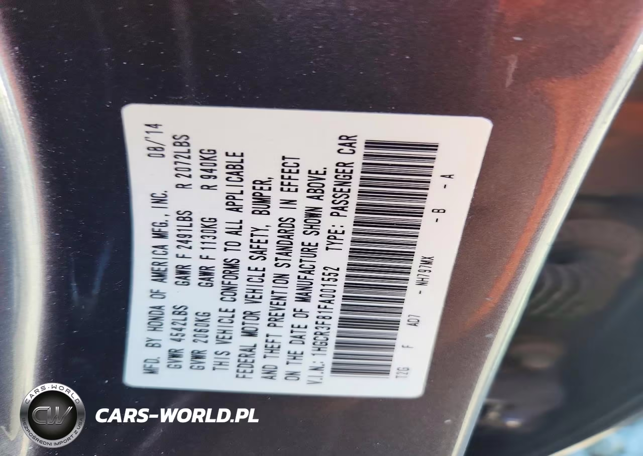 2015 Honda Accord Exl VIN:1HGCR3F81FA001552 - 12