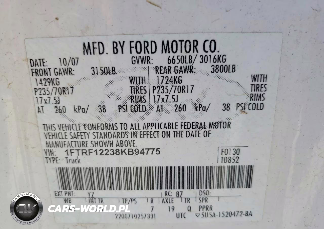 2008 Ford 150 VIN:1FTRF12238KB94775 - 12