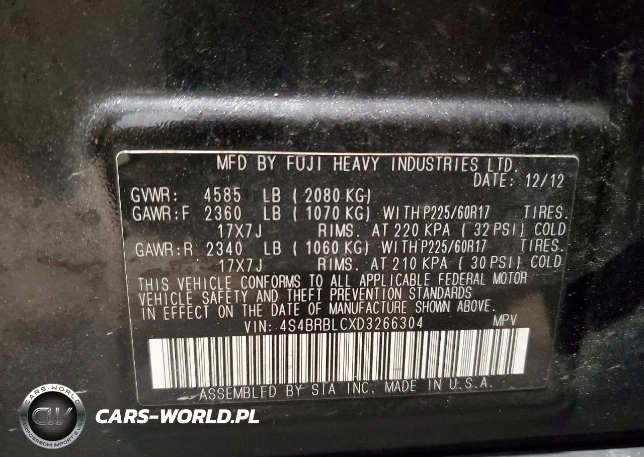 2013 Subaru Outback 2.5I Limited VIN:4S4BRBLCXD3266304 - 13