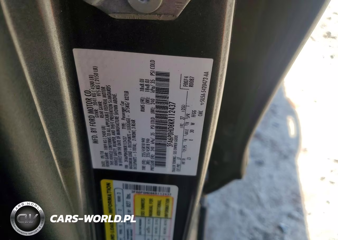 2019 Ford Fusion Se VIN:3FA6P0HD8KR112437 - 12