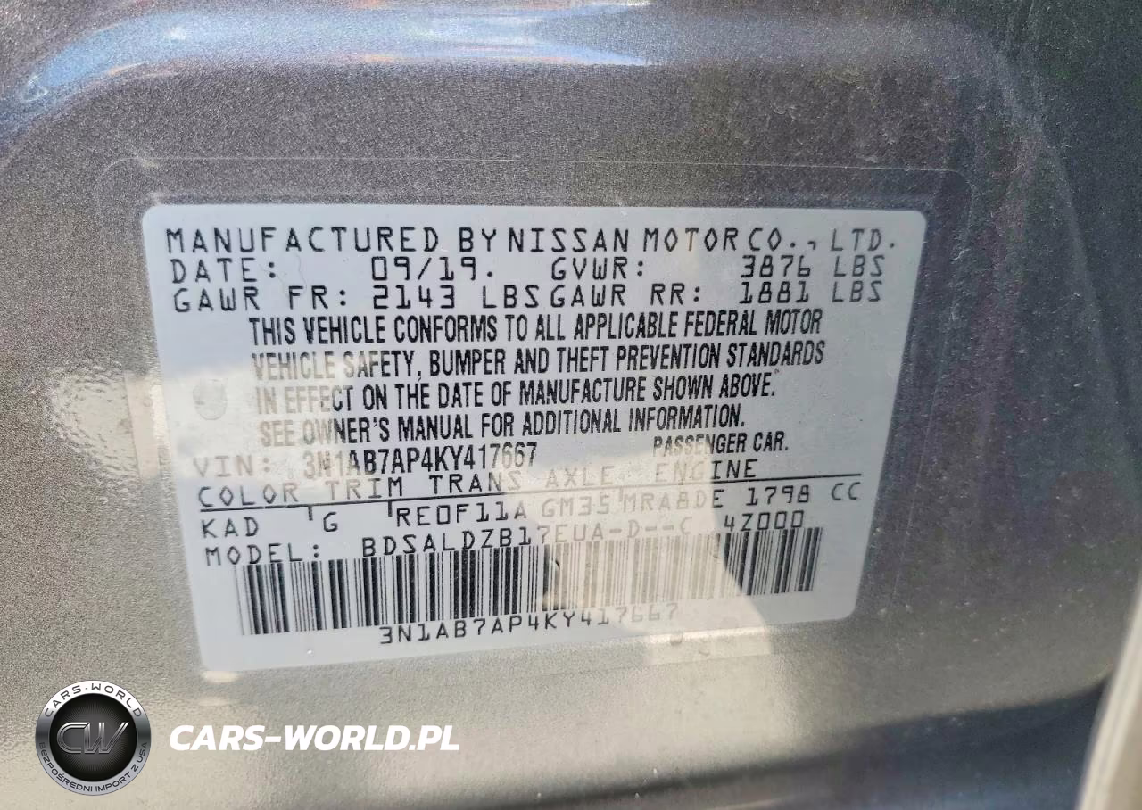 2019 Nissan Sentra Sv VIN:3N1AB7AP4KY417667 - 13