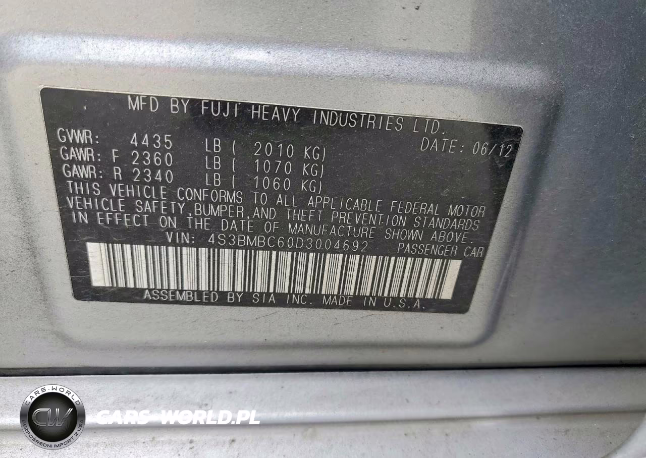 2013 Subaru Legacy 2.5I Premium VIN:4S3BMBC60D3004692 - 12