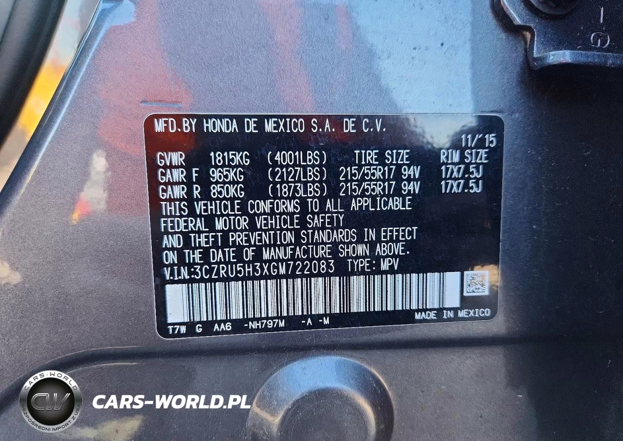 2016 Honda Hr-V Lx VIN:3CZRU5H3XGM722083 - 12