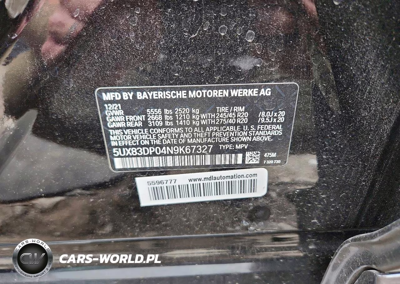 2022 BMW X3 M40I VIN:5UX83DP04N9K67327 - 13