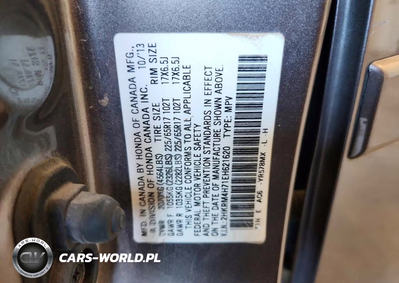 2014 Honda Cr-V Exl VIN:2HKRM4H71EH621620 - 13