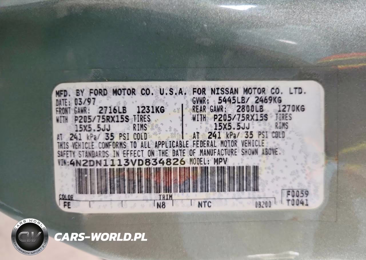 1997 Nissan Quest Xe VIN:4N2DN1113VD834826 - 13