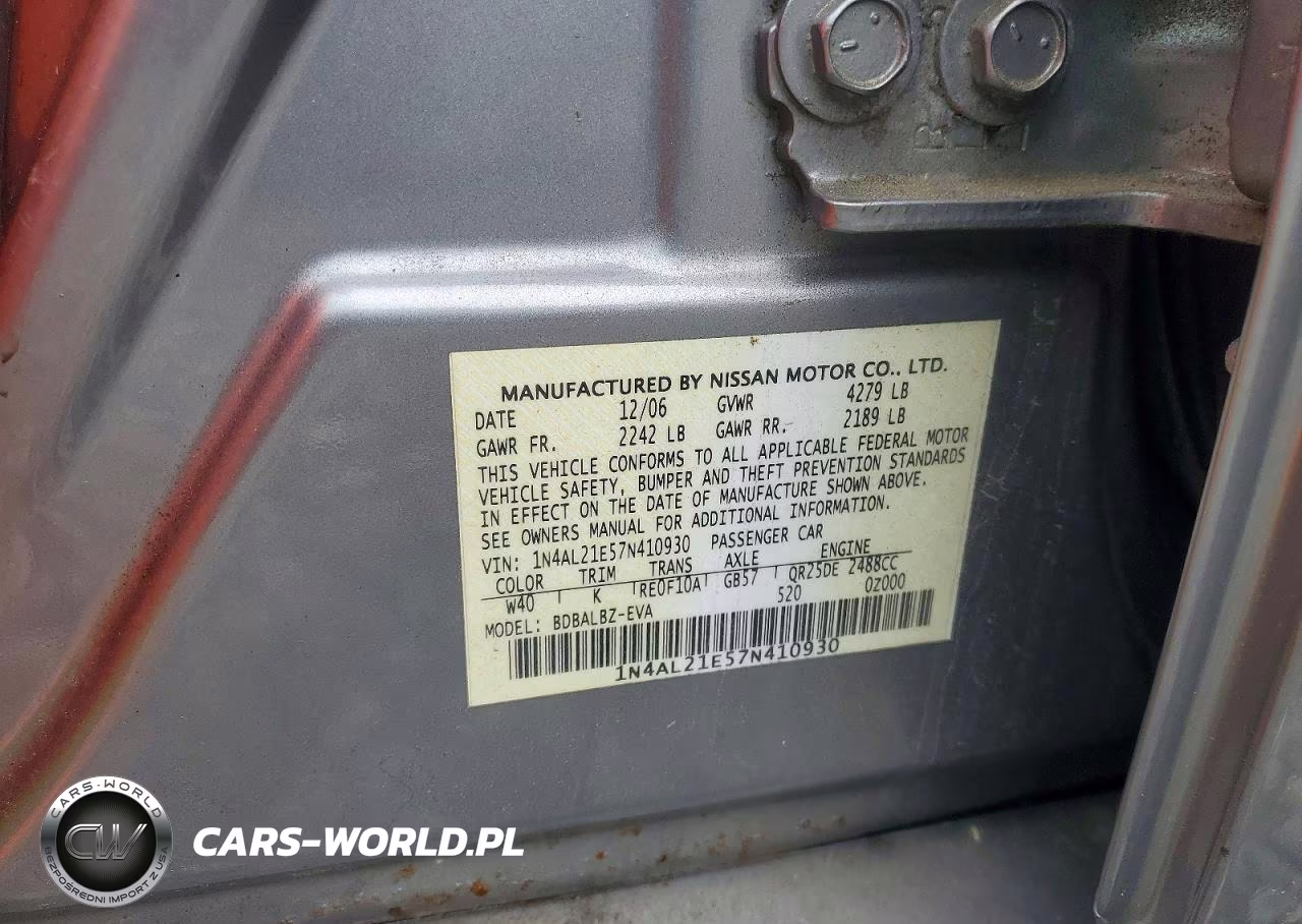 2007 Nissan Altima 2.5 VIN:1N4AL21E57N410930 - 12