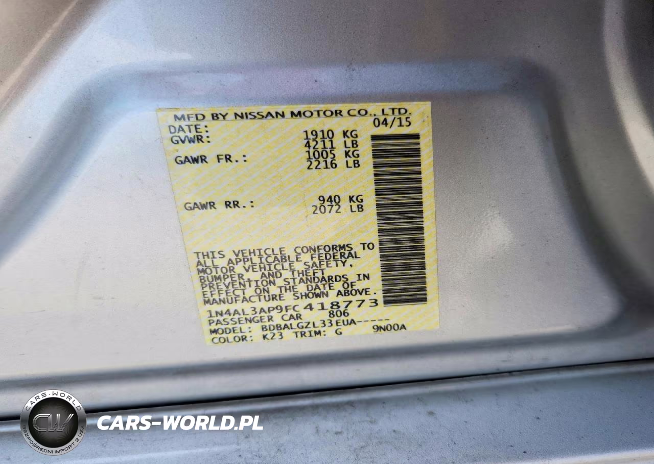 2015 Nissan Altima 2.5 S VIN:1N4AL3AP9FC418773 - 12