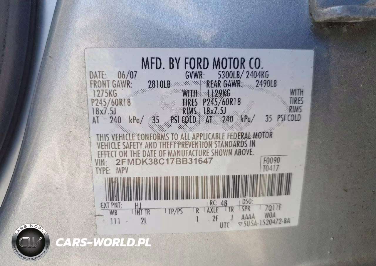 2007 Ford Edge Sel VIN:2FMDK38C17BB31647 - 13